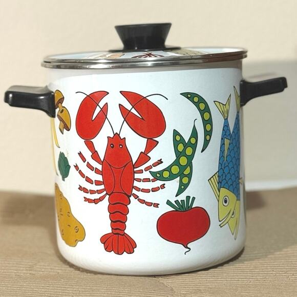 Vintage San Ignacio Enamelware Steamer 1Gallon Stockpot Steamer Insert & Divider - Picture 3 of 11